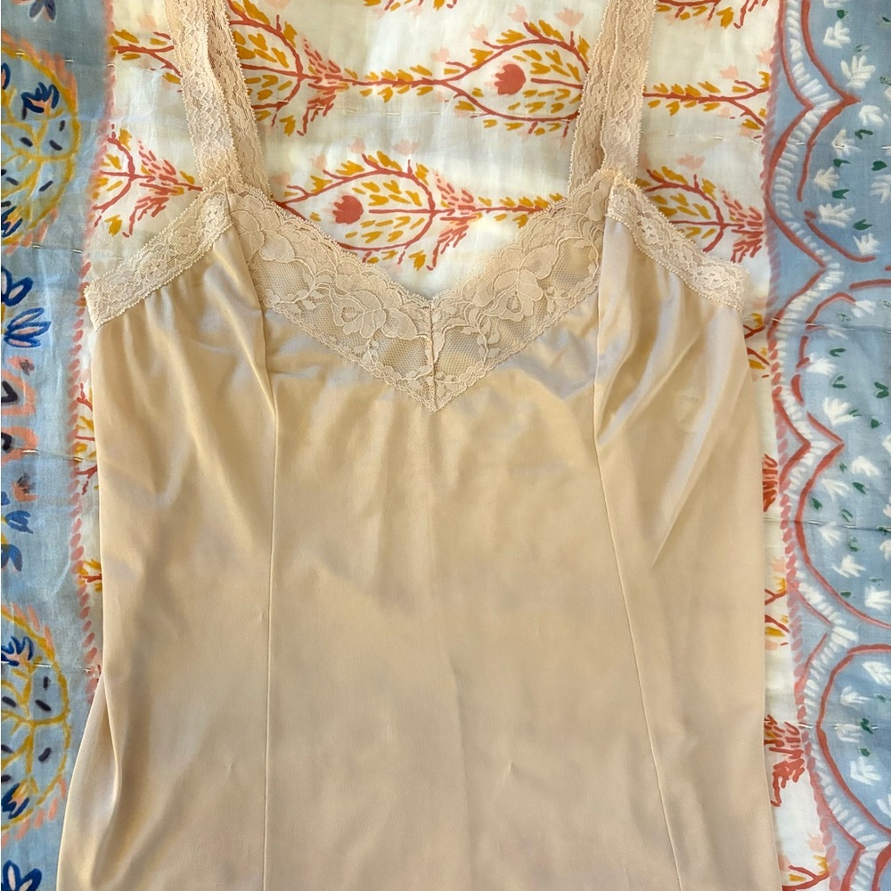 Vintage cami slip top cream satin lace detail made in USA